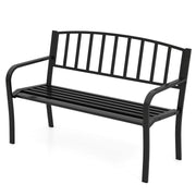 50 Inches Outdoor Garden Bench with Slatted Backrest and Curved Armrests-Black