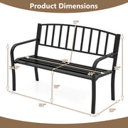 50 Inches Outdoor Garden Bench with Slatted Backrest and Curved Armrests-Black