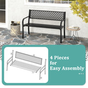 50 Inches Outdoor Garden Bench with Geometric Lattice Backrest and Slatted Seat-Black