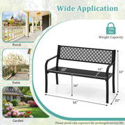 50 Inches Outdoor Garden Bench with Geometric Lattice Backrest and Slatted Seat-Black
