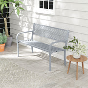 50 Inches Outdoor Garden Bench with Geometric Lattice Backrest and Slatted Seat-Gray