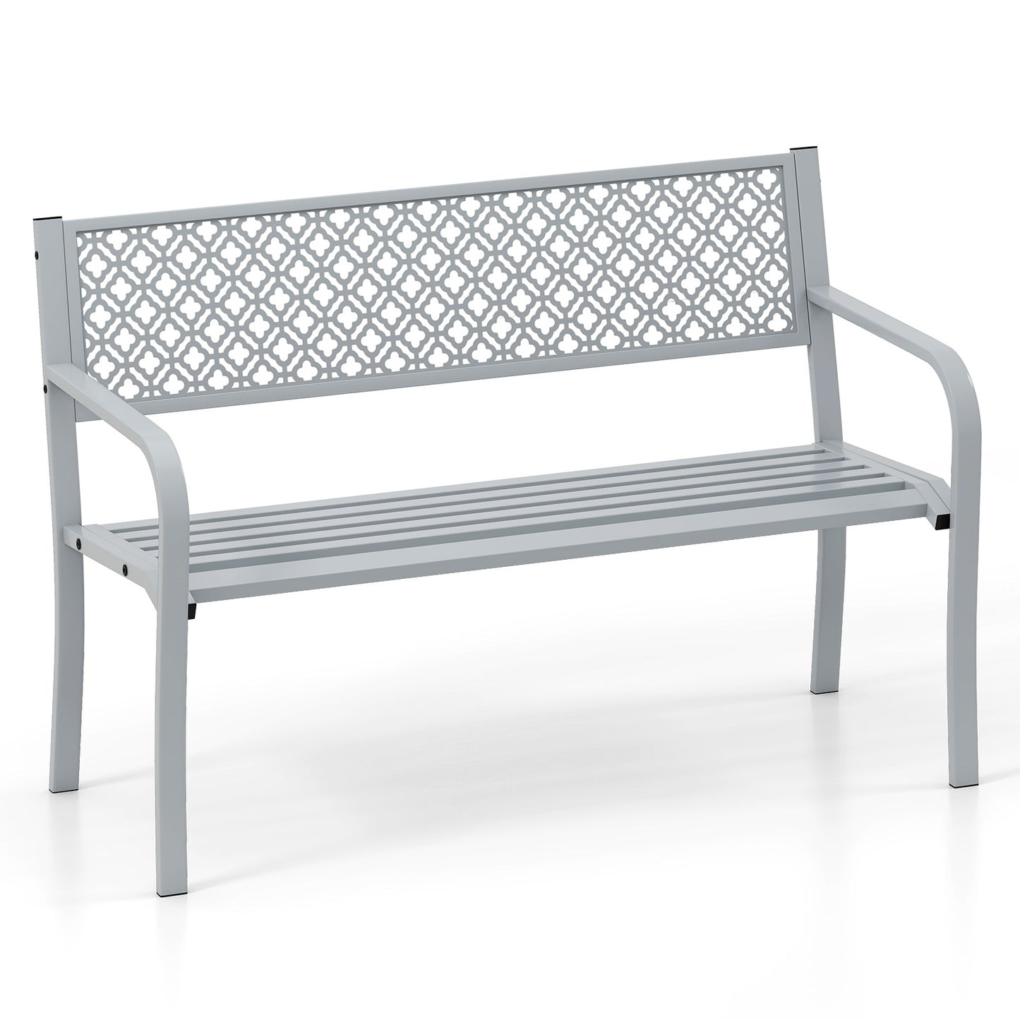 50 Inches Outdoor Garden Bench with Geometric Lattice Backrest and Slatted Seat-Red - Gray