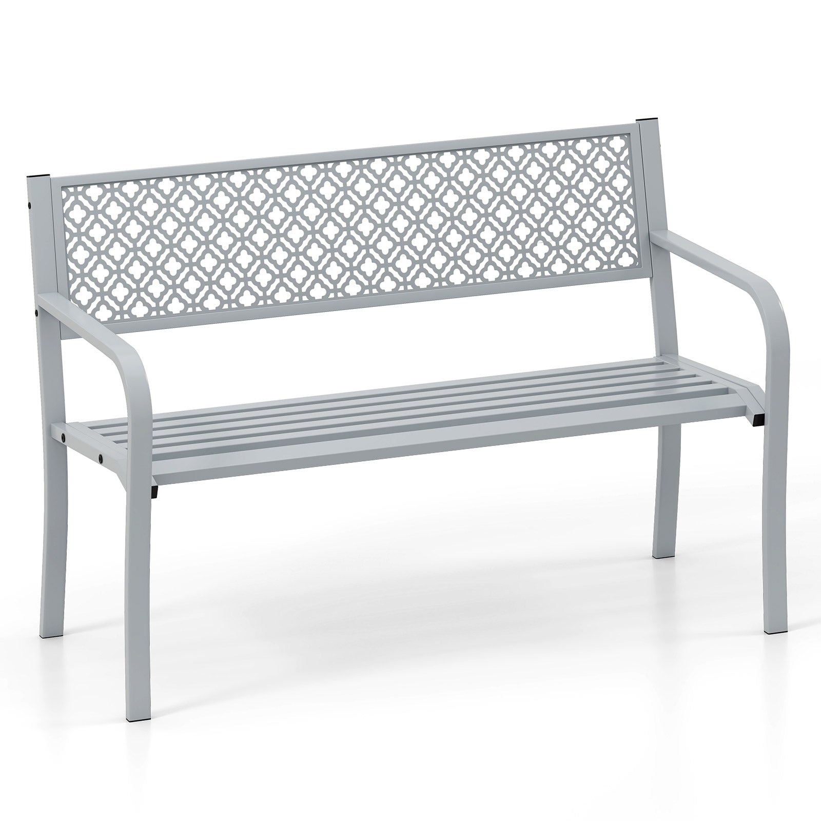 50 Inches Outdoor Garden Bench with Geometric Lattice Backrest and Slatted Seat-Red - Gray