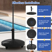 50 LBS Patio Wicker Style Resin Umbrella Base Stand Heavy Duty with Wheels