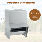 Wall Mount Galvanized Chicken Feeder 50 Pounds Capacity-Silver