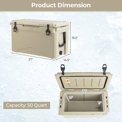 50 QT Rotomolded Cooler Insulated Portable Ice Chest with Integrated Cup Holders