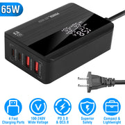 65W Fast Wall Charger 4 Port USB Charging Station PD3.0 QC3.0 Adapter