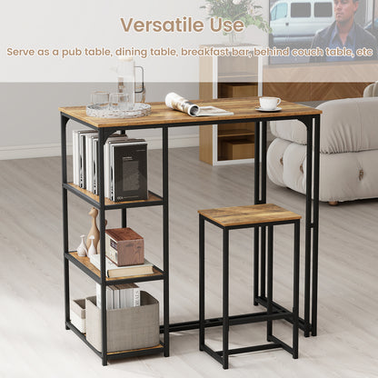 3-Piece Bar Table Set for 2 Bar-Height Dining Table with 2 Stools-Rustic Brown