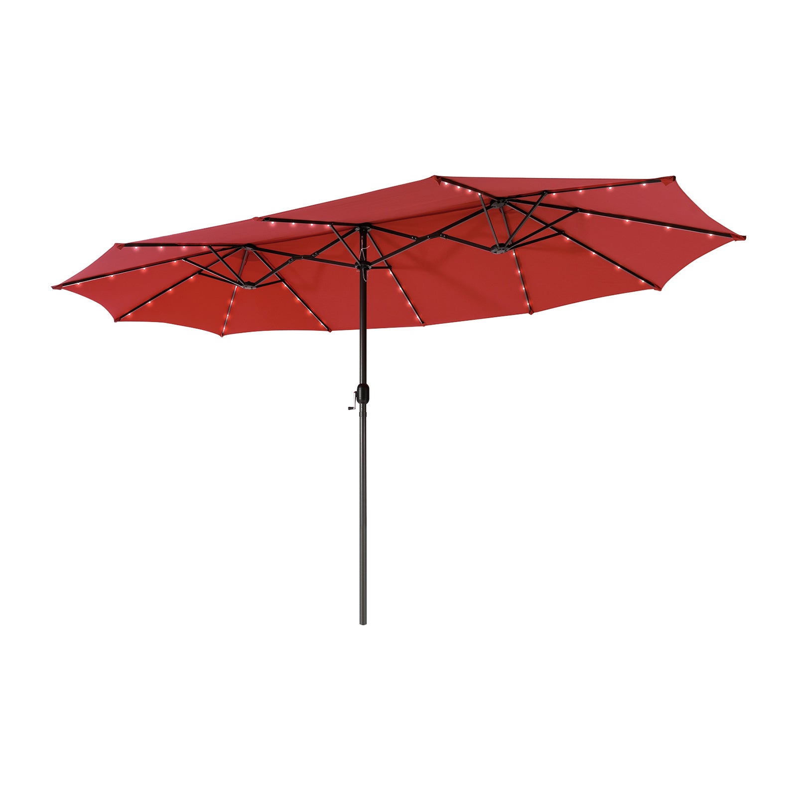15 Feet Twin Patio Umbrella with 48 Solar LED Lights-Orange - Dark Red