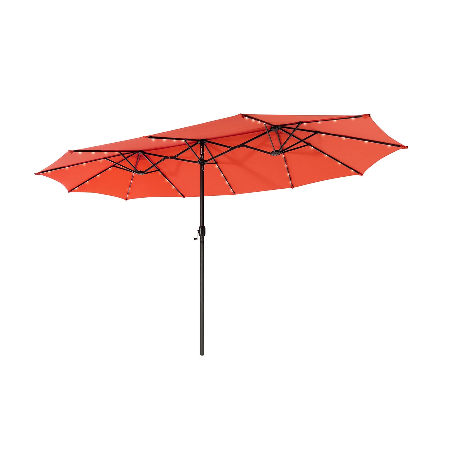 15 Feet Twin Patio Umbrella with 48 Solar LED Lights-Orange - Orange
