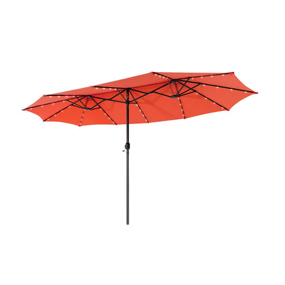 15 Feet Twin Patio Umbrella with 48 Solar LED Lights-Orange - Orange