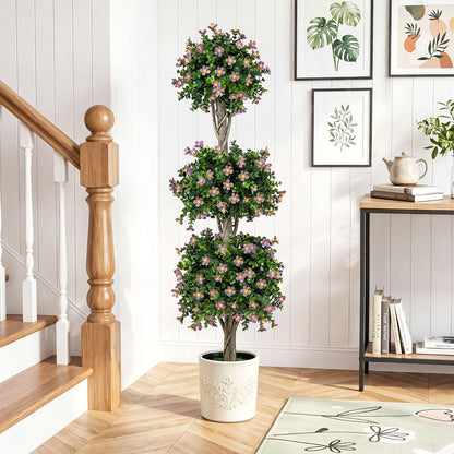 51" Artificial Topiary Tree with 3 Topiary Balls Sun-Resistant Fake Bushes