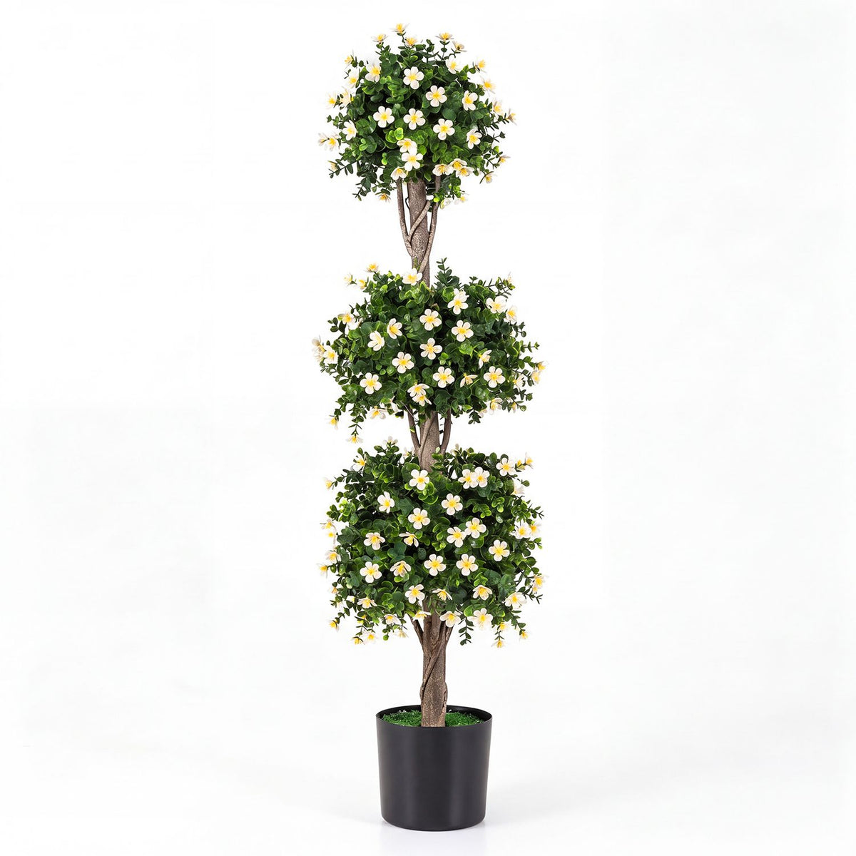 51" Artificial Topiary Tree with 3 Topiary Balls Sun-Resistant Fake Bushes
