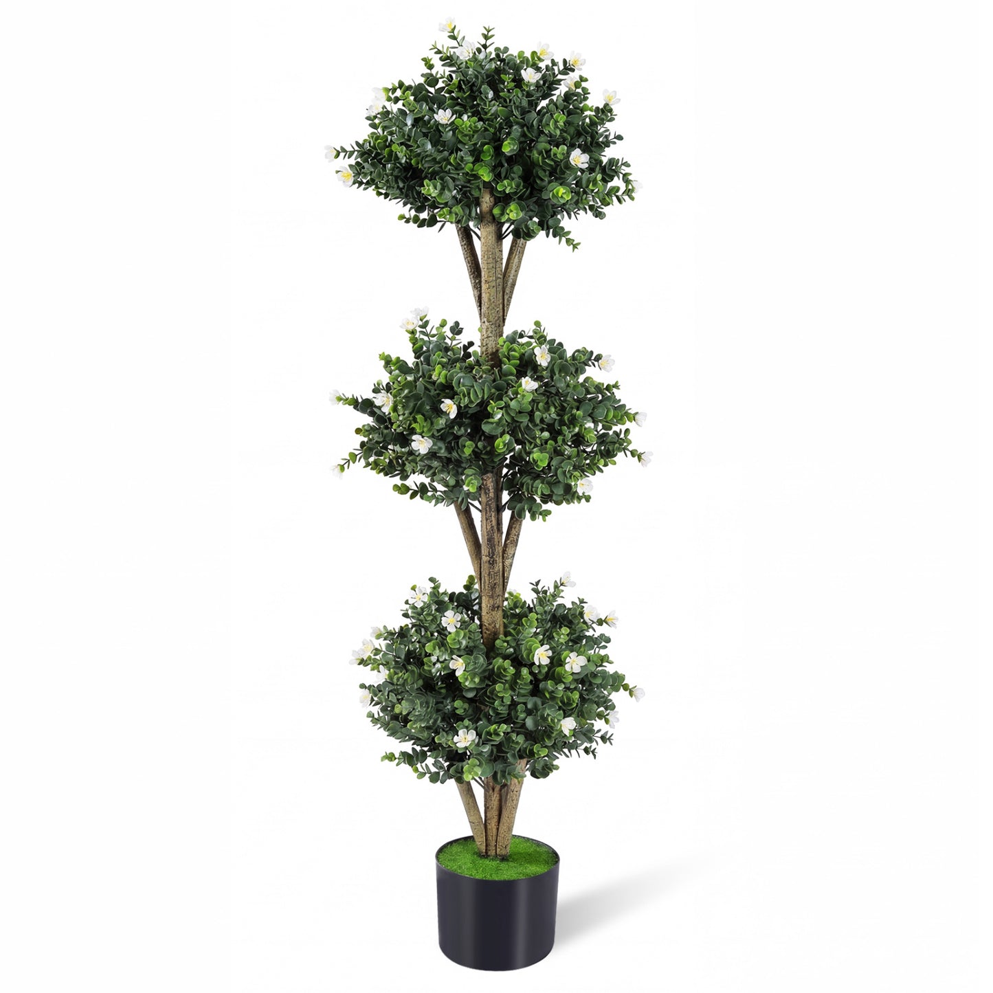 51" Artificial Triple Ball Boxwood Topiary Tree with 59 Blossoms