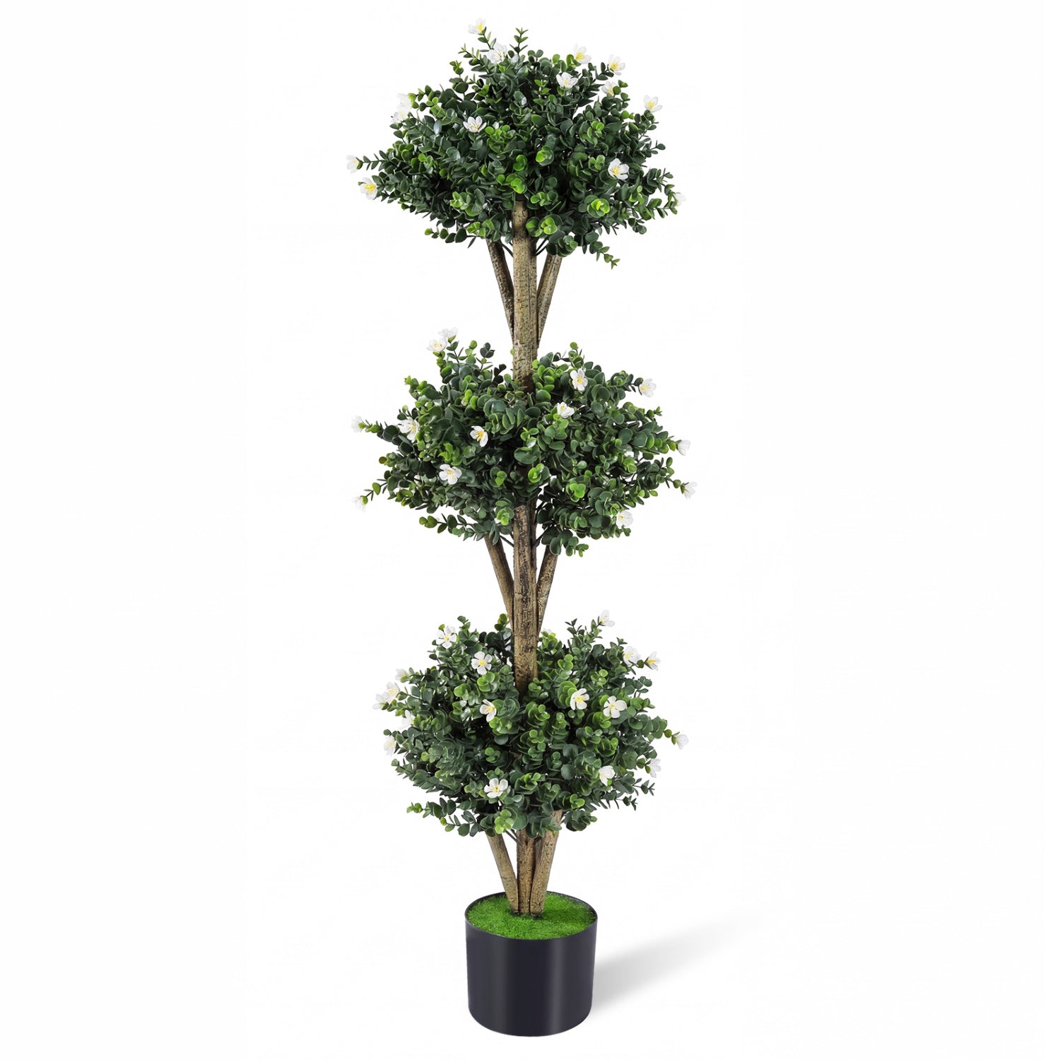 51" Artificial Triple Ball Boxwood Topiary Tree with 59 Blossoms
