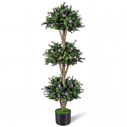 51" Artificial Triple Ball Boxwood Topiary Tree with 59 Blossoms