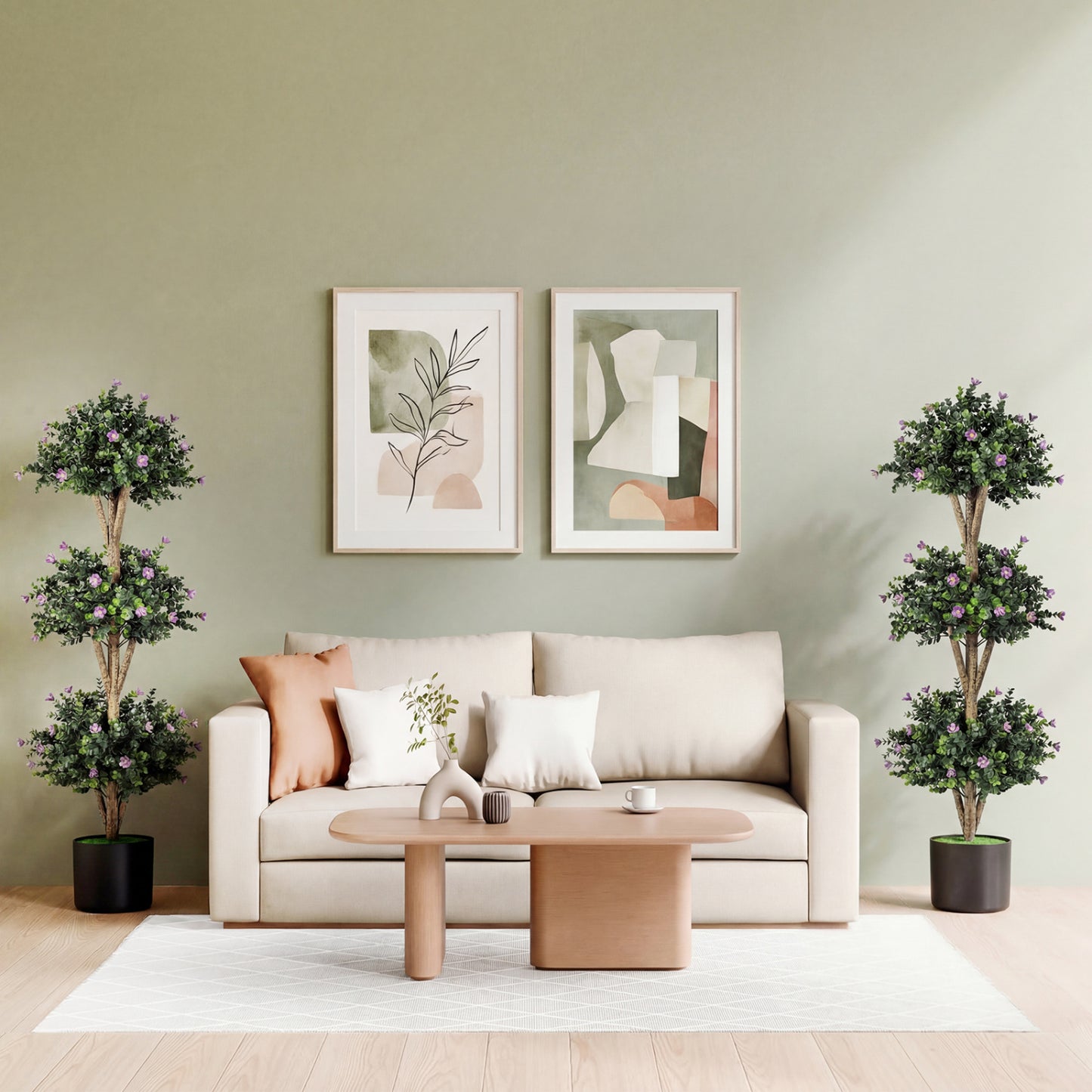 51" Artificial Triple Ball Boxwood Topiary Tree with 59 Blossoms