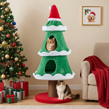 51" Christmas Cat Tree with 2 Condos & Scratching Post