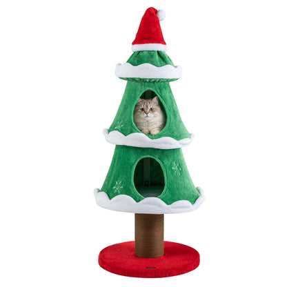 51" Christmas Cat Tree with 2 Condos & Scratching Post