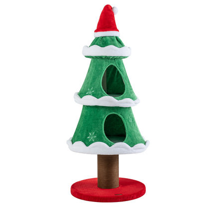 51" Christmas Cat Tree with 2 Condos & Scratching Post