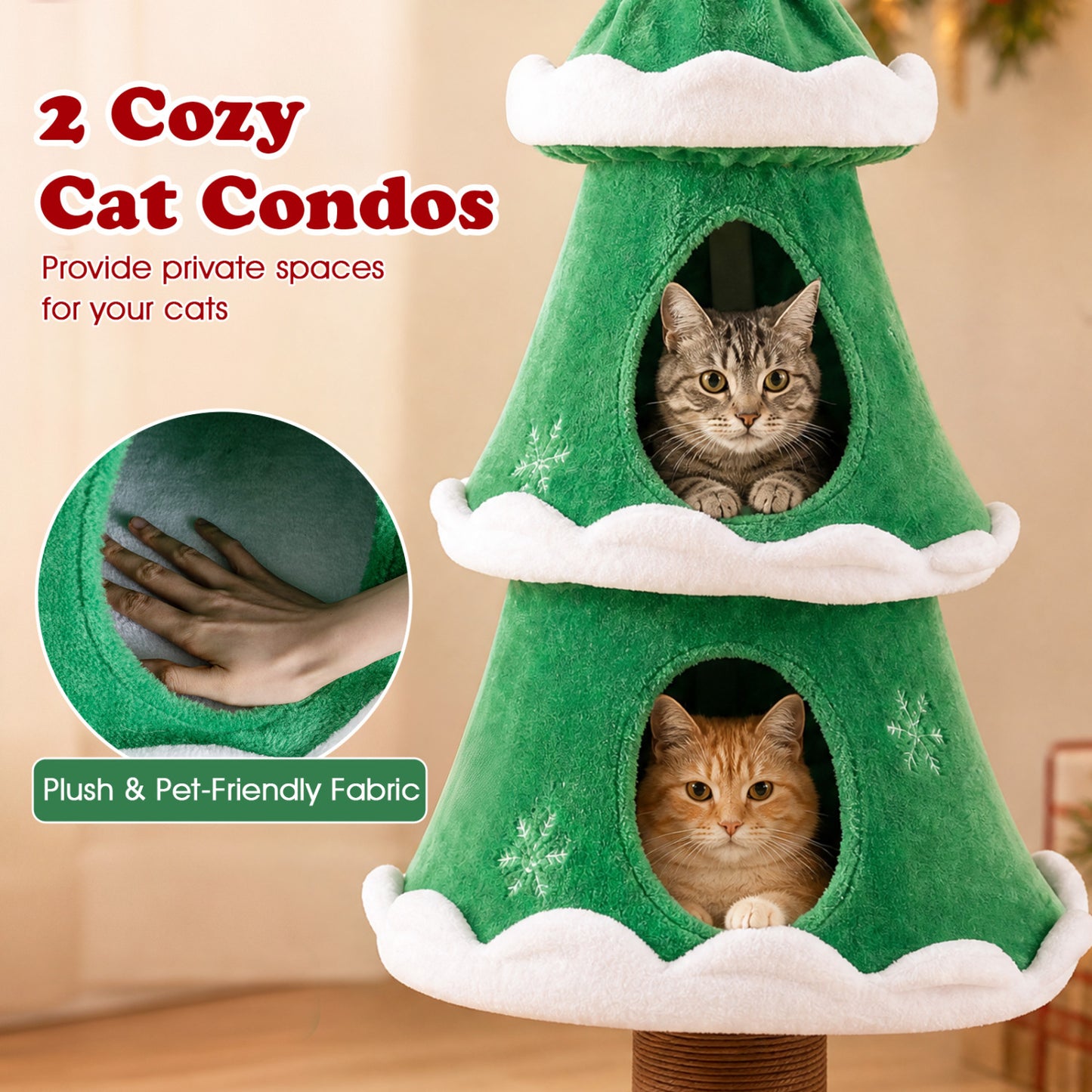 51" Christmas Cat Tree with 2 Condos & Scratching Post