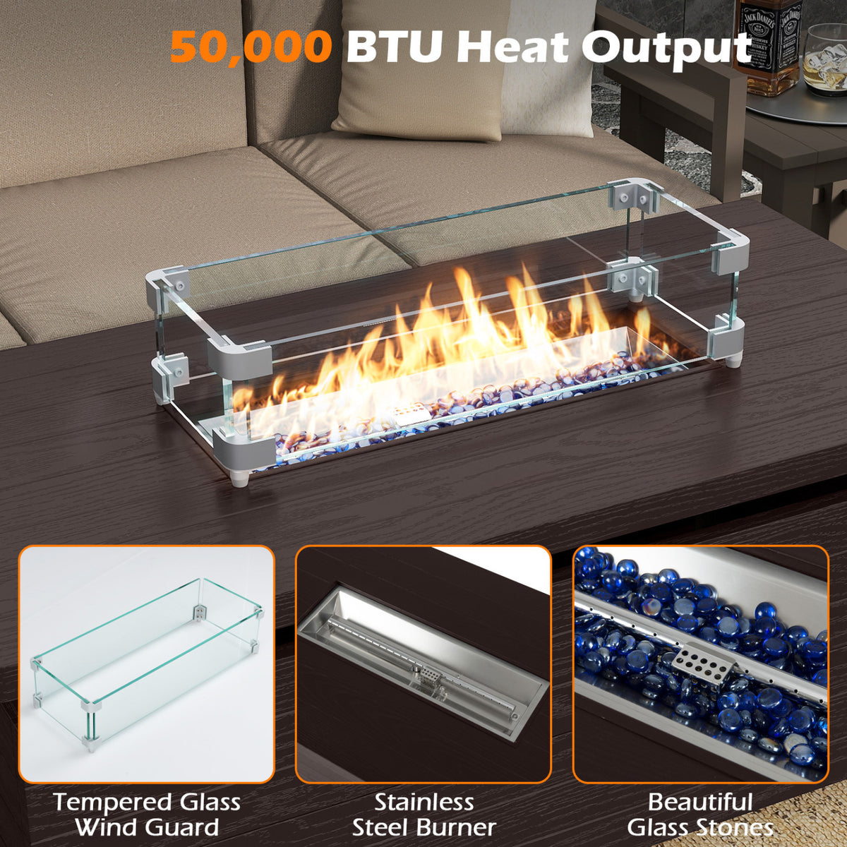 51-Inch Propane Fire Pit Table with 50,000 BTU Gas Burner