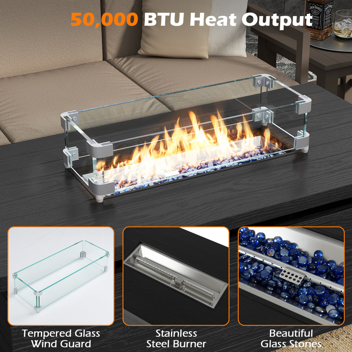 51-Inch Propane Fire Pit Table with 50,000 BTU Gas Burner