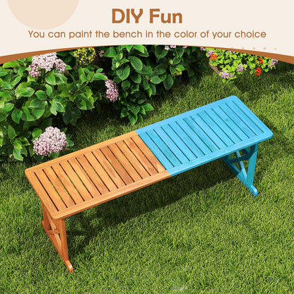51 Inches Outdoor Acacia Wood Bench with Slatted Seat and 800 lbs Weight Capacity-1 Piece