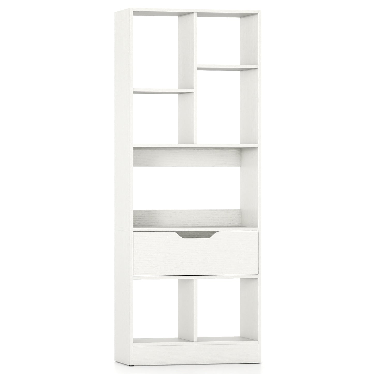 51inch Tall Freestanding Bookcase with Drawer 7-Cube Storage Organizer-White