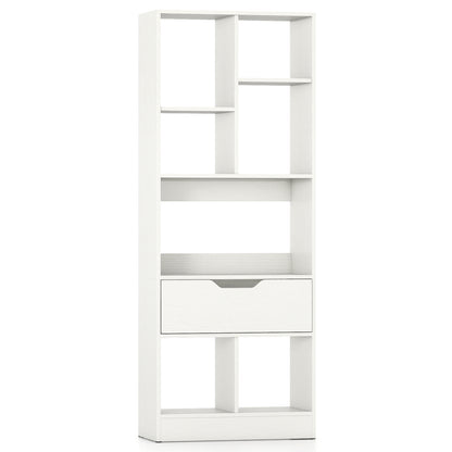 51inch Tall Freestanding Bookcase with Drawer 7-Cube Storage Organizer-White