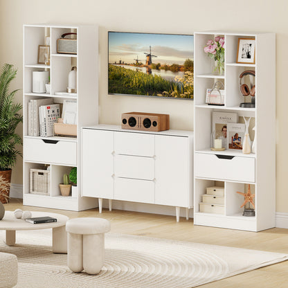 51inch Tall Freestanding Bookcase with Drawer 7-Cube Storage Organizer-White