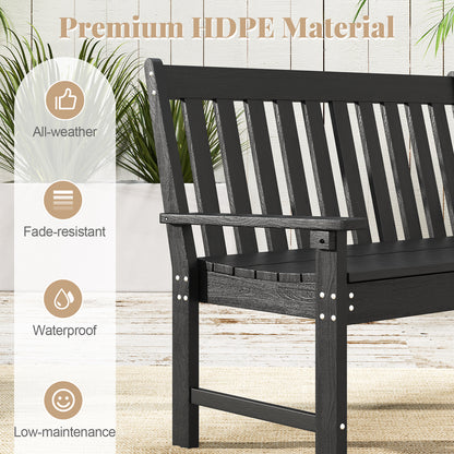 52 Inch All-Weather HDPE Outdoor Bench with Backrest and Armrests