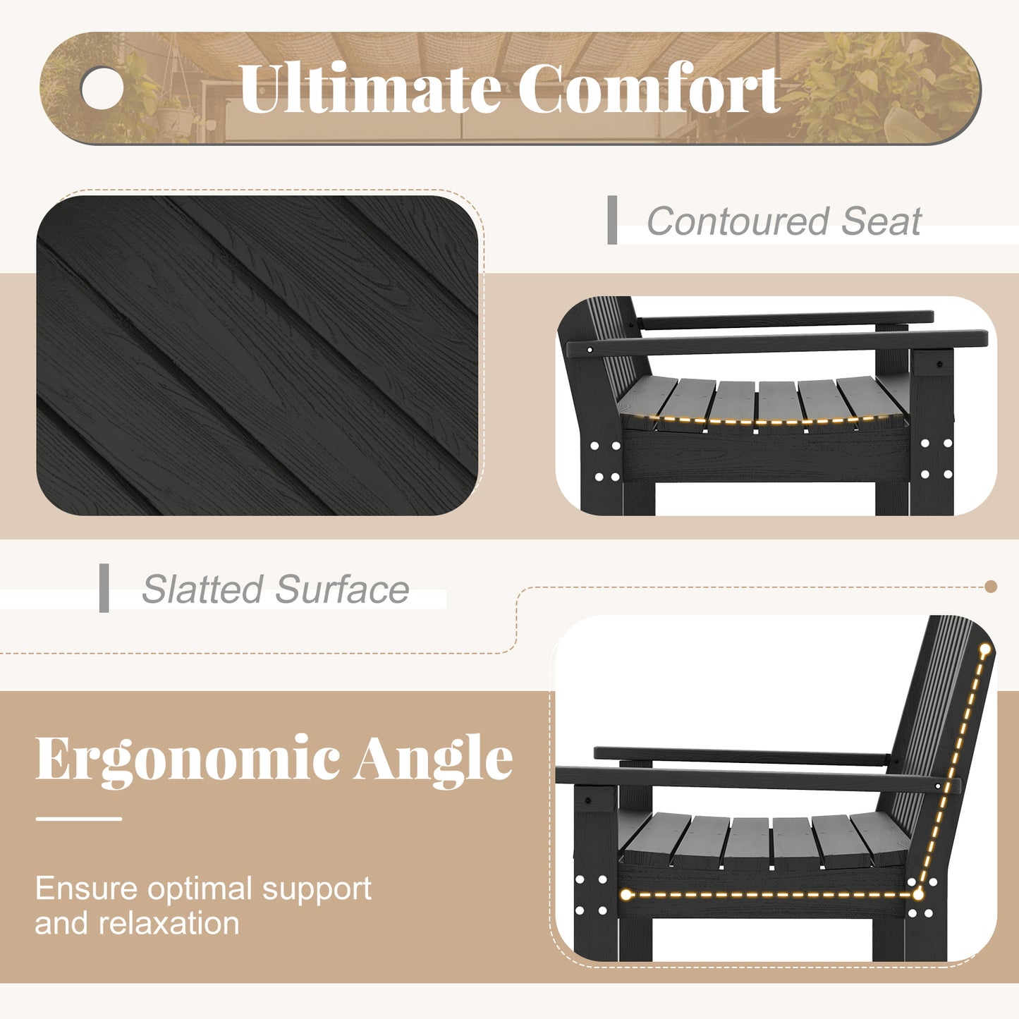 52 Inch All-Weather HDPE Outdoor Bench with Backrest and Armrests