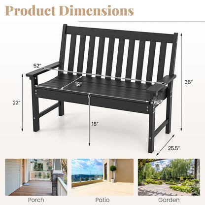 52 Inch All-Weather HDPE Outdoor Bench with Backrest and Armrests