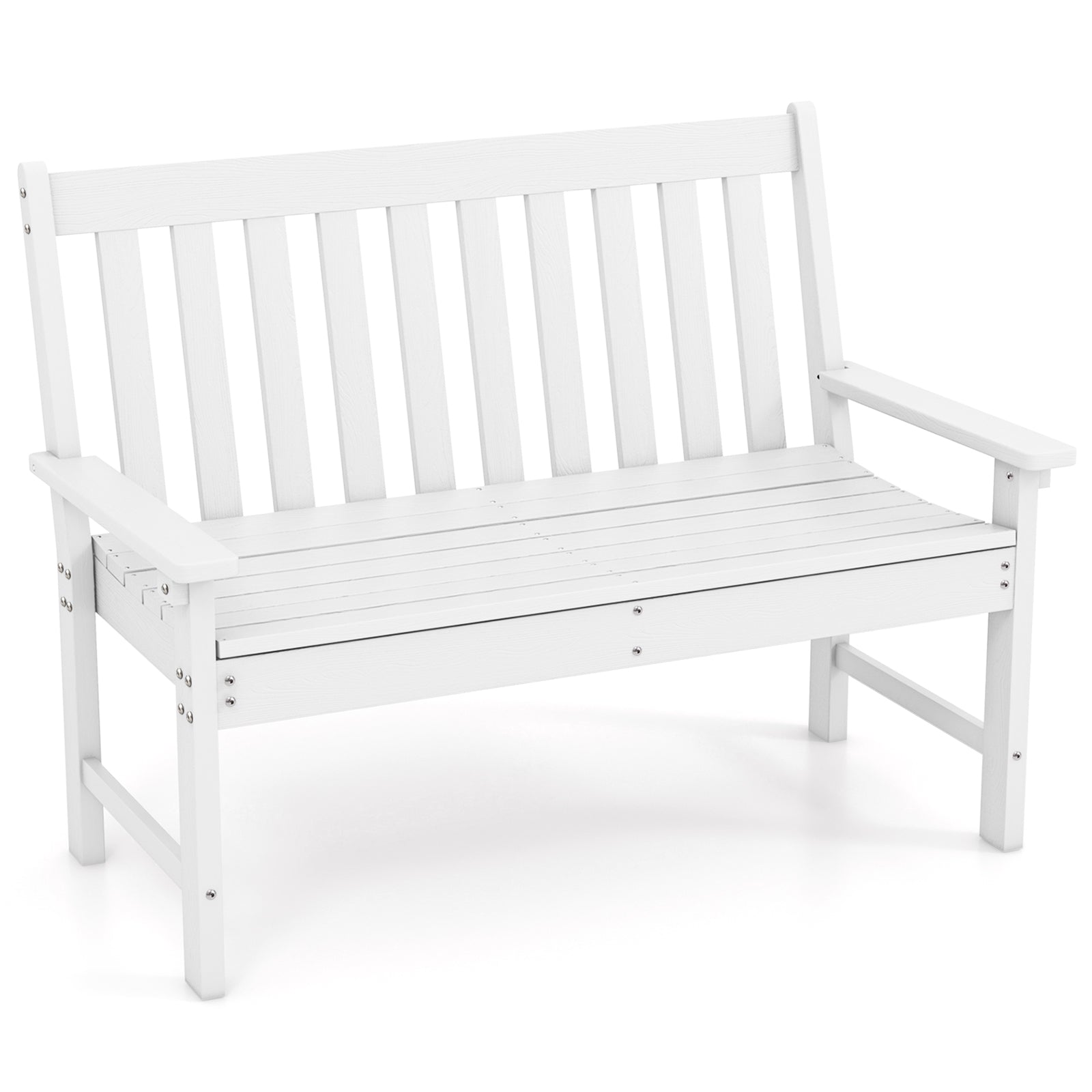 52 Inch All-Weather HDPE Outdoor Bench with Backrest and Armrests-White - White