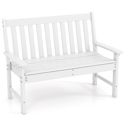 52 Inch All-Weather HDPE Outdoor Bench with Backrest and Armrests-White - White