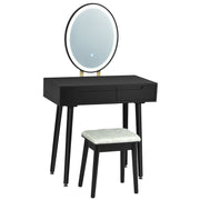 Touch Screen Vanity Makeup Table Stool Set with Lighted Mirror-Gray - Black
