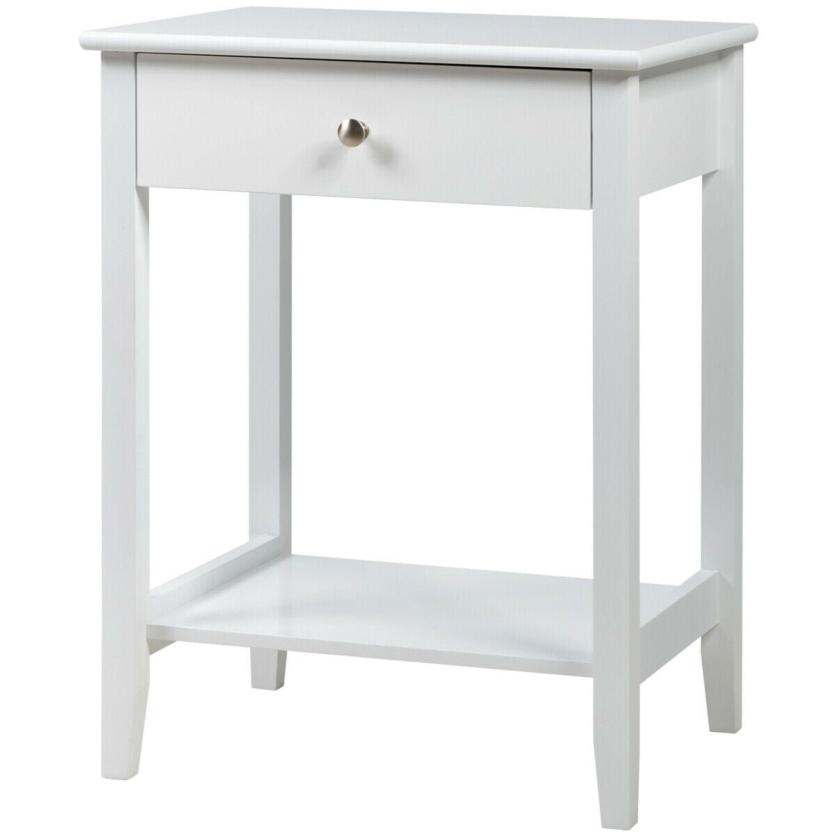 Wooden Nightstand End Table Storage Display -White