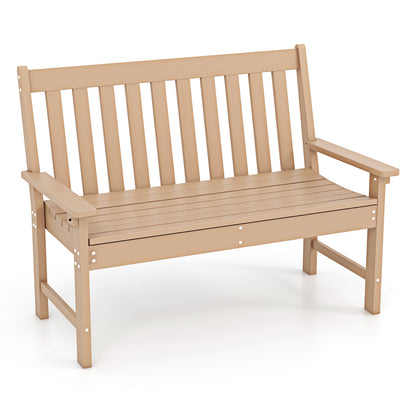 52 Inch All-Weather HDPE Outdoor Bench with Backrest and Armrests-White - Teak