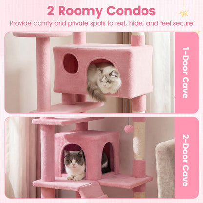 52 Inch Tall Cat Tree Tower for Indoor Cats-Pink