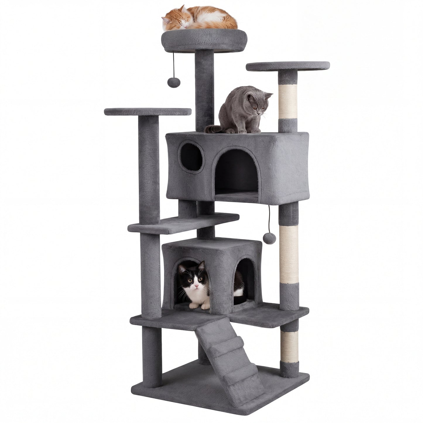 52 Inch Tall Cat Tree Tower for Indoor Cats-Light Gray