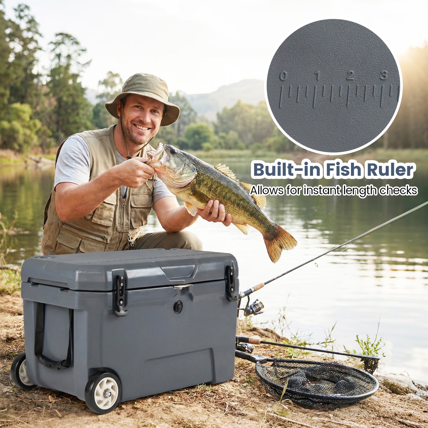 52 Quart Portable Hard Cooler with 6-Day Ice Retention and Wheels-Gray