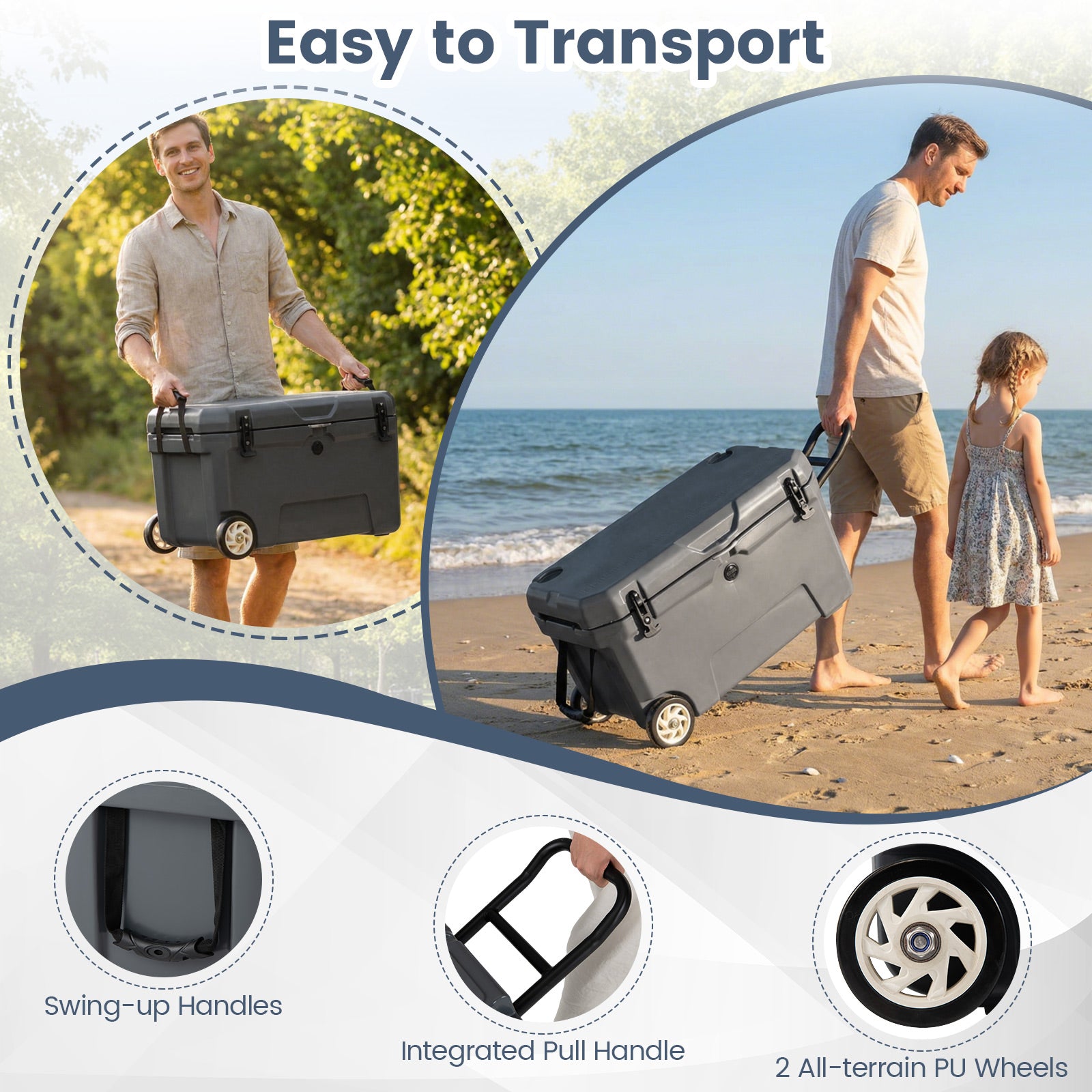 52 Quart Portable Hard Cooler with 6-Day Ice Retention and Wheels-Gray