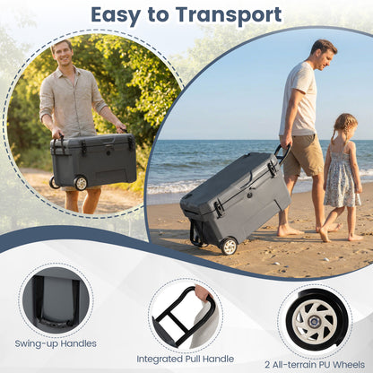 52 Quart Portable Hard Cooler with 6-Day Ice Retention and Wheels-Gray