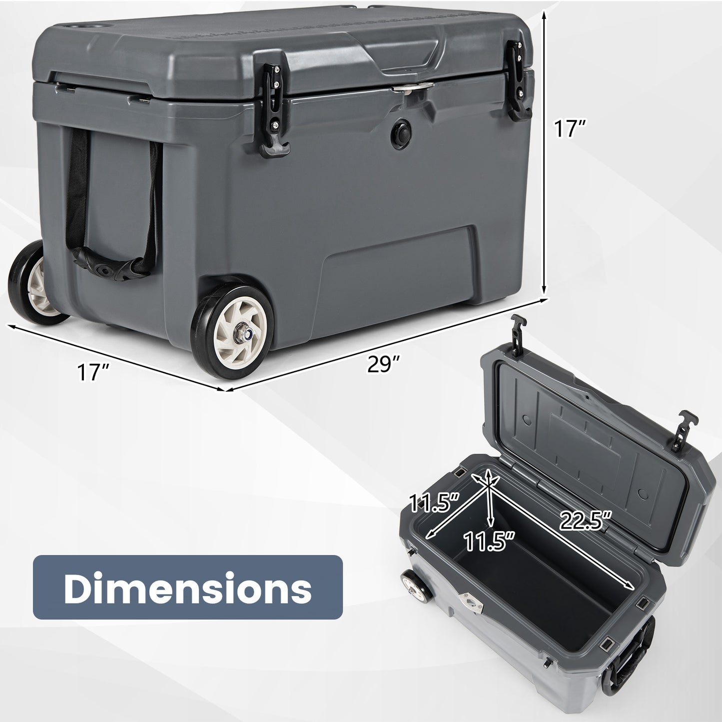 52 Quart Portable Hard Cooler with 6-Day Ice Retention and Wheels-Gray