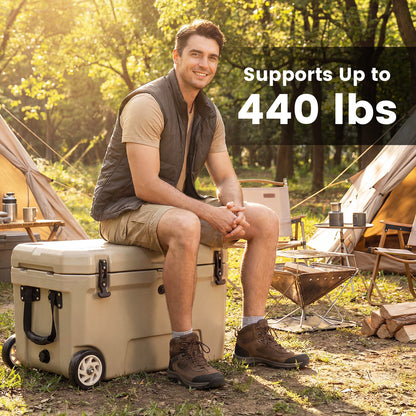 52 Quart Portable Hard Cooler with 6-Day Ice Retention and Wheels-Khaki