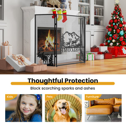 52 x 31 Inch Fireplace Screen-Black