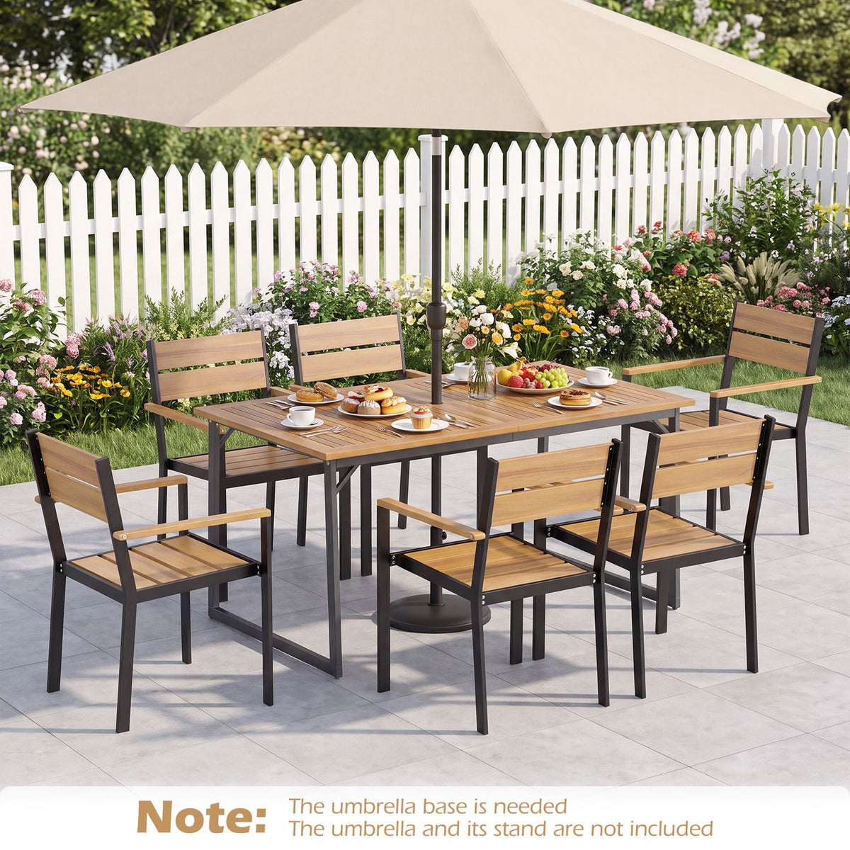 59" Acacia Wood Patio Dining Table for 6 with 1.97" Umbrella Hole