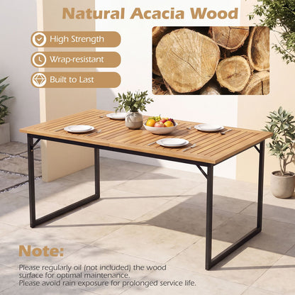 59" Acacia Wood Patio Dining Table for 6 with 1.97" Umbrella Hole