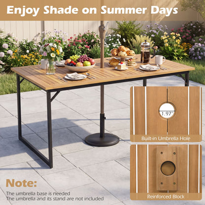 59" Acacia Wood Patio Dining Table for 6 with 1.97" Umbrella Hole